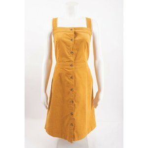 J.Crew Womens Corduroy Overall Dress Sz 12 Yellow Knee Length Button Front AD425